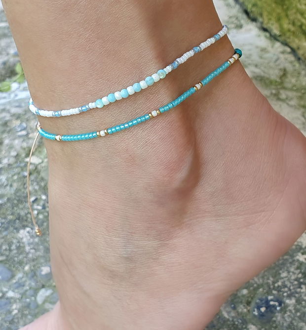 Anklet handmade cu mărgele de sidef