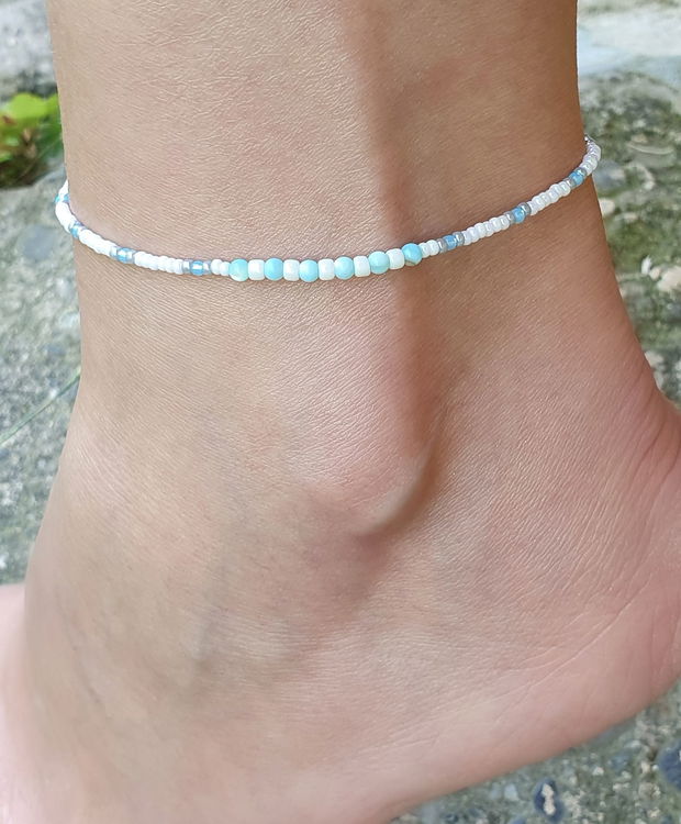 Anklet handmade cu mărgele de sidef