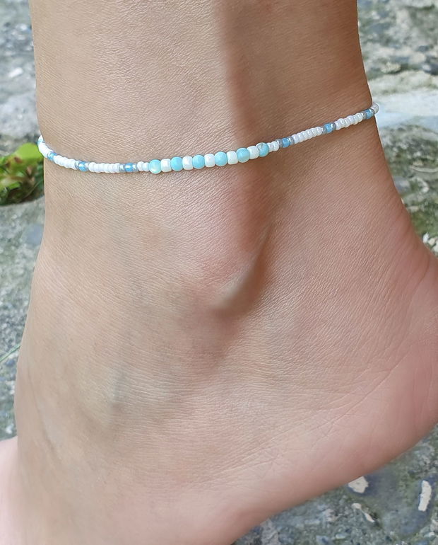 Anklet handmade cu mărgele de sidef