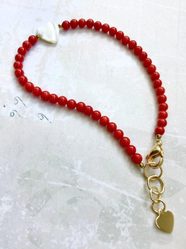 Set coral rosu & inimi sidef alb