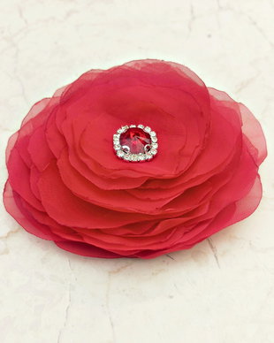 Brosa floare rosie cu cristale 11, 5 cm