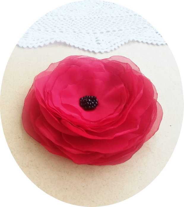 Brosa floare rosie de mac 11 cm