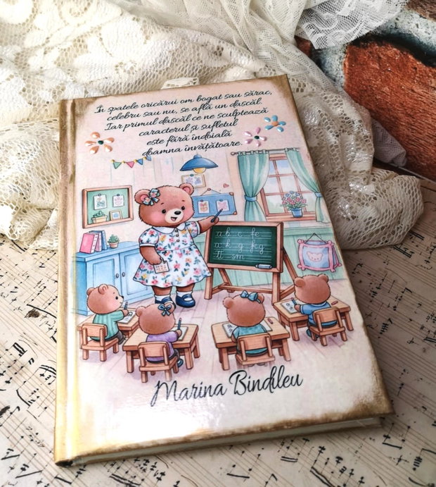 Agenda A5 nedatata personalizata pentru invatatoare, educatoare - tema ursulet