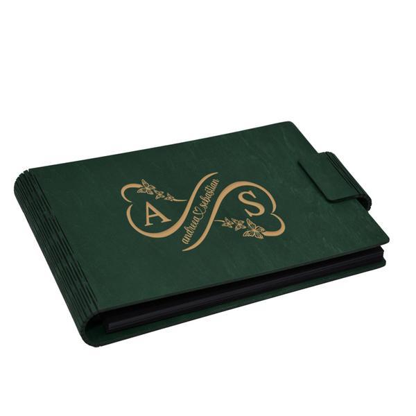 Album foto A5 personalizat, din lemn, Verde, Piksel, GuestBook, Caiet amintiri, Familie, Nunta