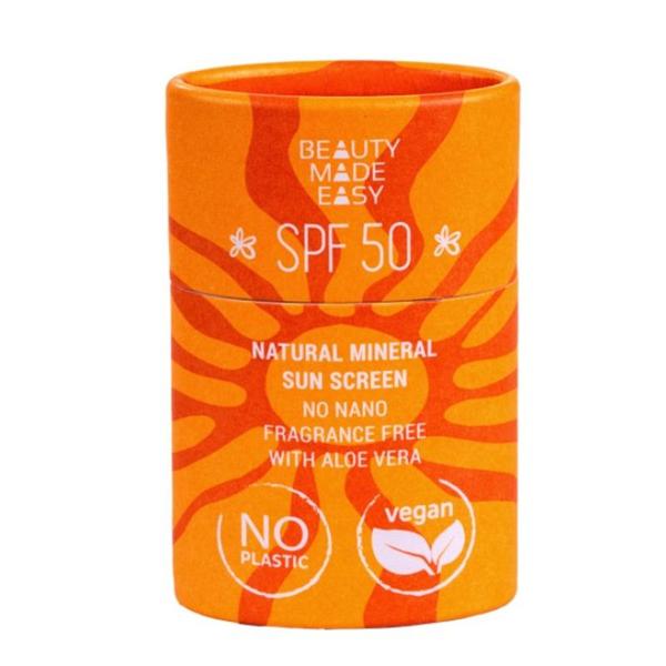 Stick Solid Protectie Solara Minerala SPF50 cu Aloe Vera, pentru Fata si Corp - Beauty Made Easy Natural Mineral Sunscreen Stick SPF50, 30 g