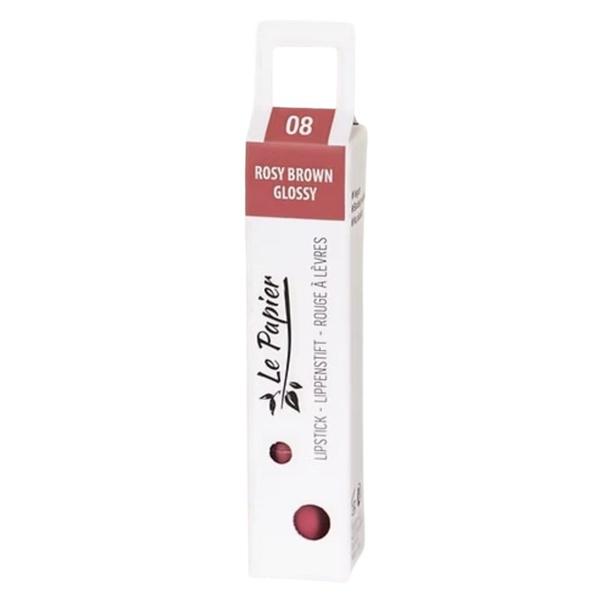 Ruj de Buze Lucios in Tub de Hartie - Beauty Made Easy Le Papier Paper Tube Lipstick, nuanta  Rosy Brown 08 Glossy, 12.5 g