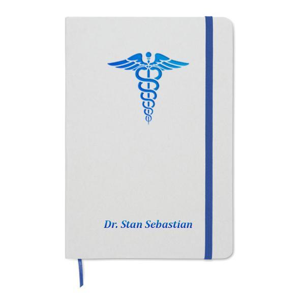 Agenda A5, Piksel, coperta tare, gravabila, alb-albastru, Medicina, Doctor, hartie reciclata 160 pagini, inchidere elastica