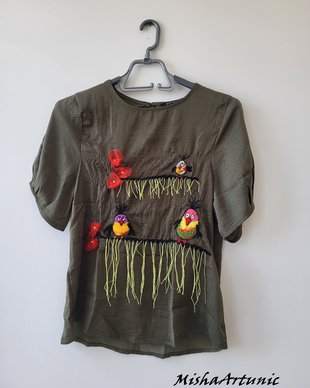 Bluza din vascoza cu pasarele impaslite