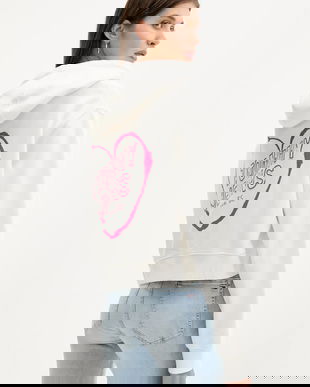 Tommy Jeans hanorac de bumbac culoarea alb, cu glugă, cu imprimeu, DW0DW21408