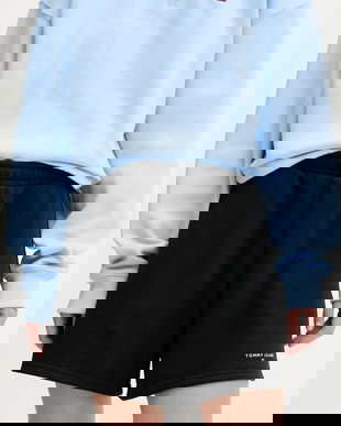 Tommy Jeans pantaloni scurți culoarea negru, uni, high waist, DW0DW21152