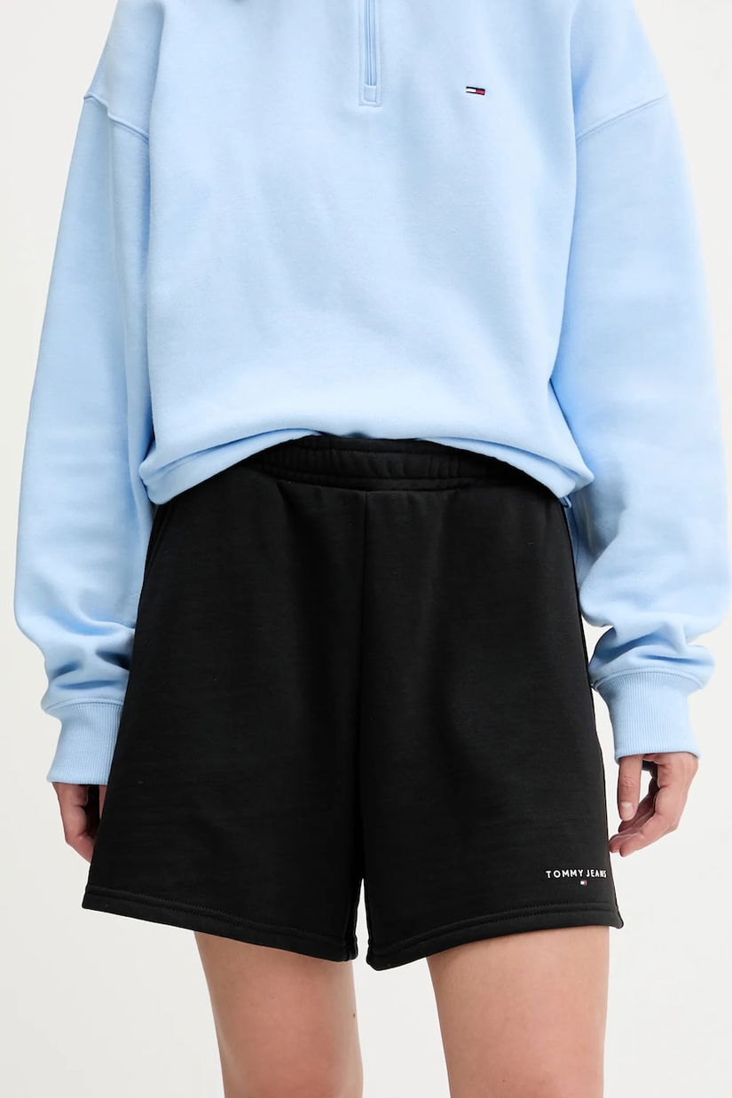 Tommy Jeans pantaloni scurți culoarea negru, uni, high waist, DW0DW21152