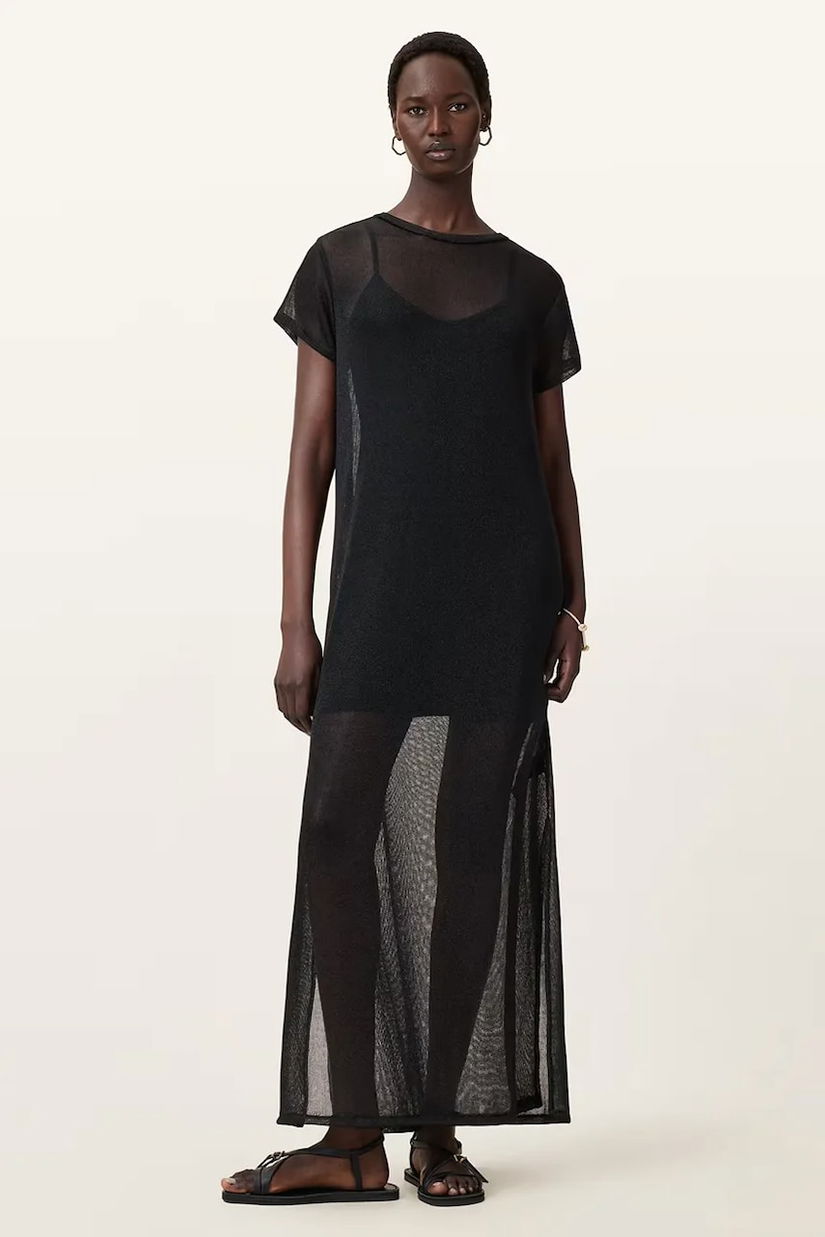 AllSaints rochie THEA culoarea negru, maxi, drept, W236DC