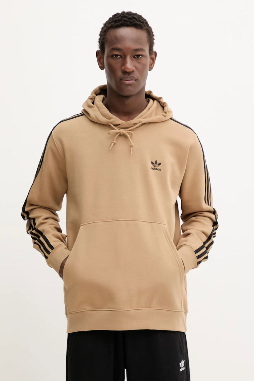 adidas Originals bluză 3-Stripes culoarea verde, cu glugă, cu imprimeu, JY1377