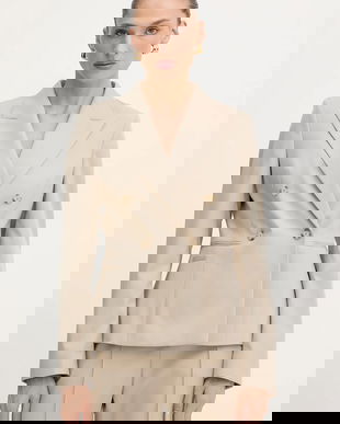 BOSS geacă de lână culoarea bej, cu două rânduri de nasturi, uni, 50543280