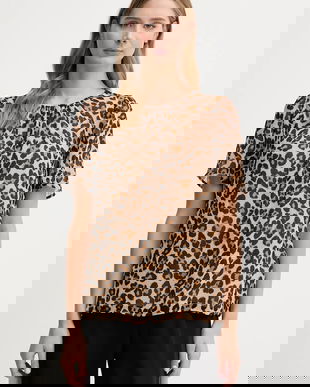 Dkny bluză culoarea bej, cu imprimeu, UE5TIF97