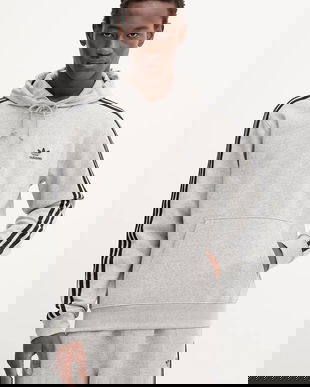 adidas Originals bluză 3-Stripes culoarea gri, cu glugă, cu imprimeu, JY1376