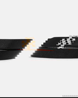 Tory Burch curea de piele cu două fețe Logo culoarea negru, 157857-001