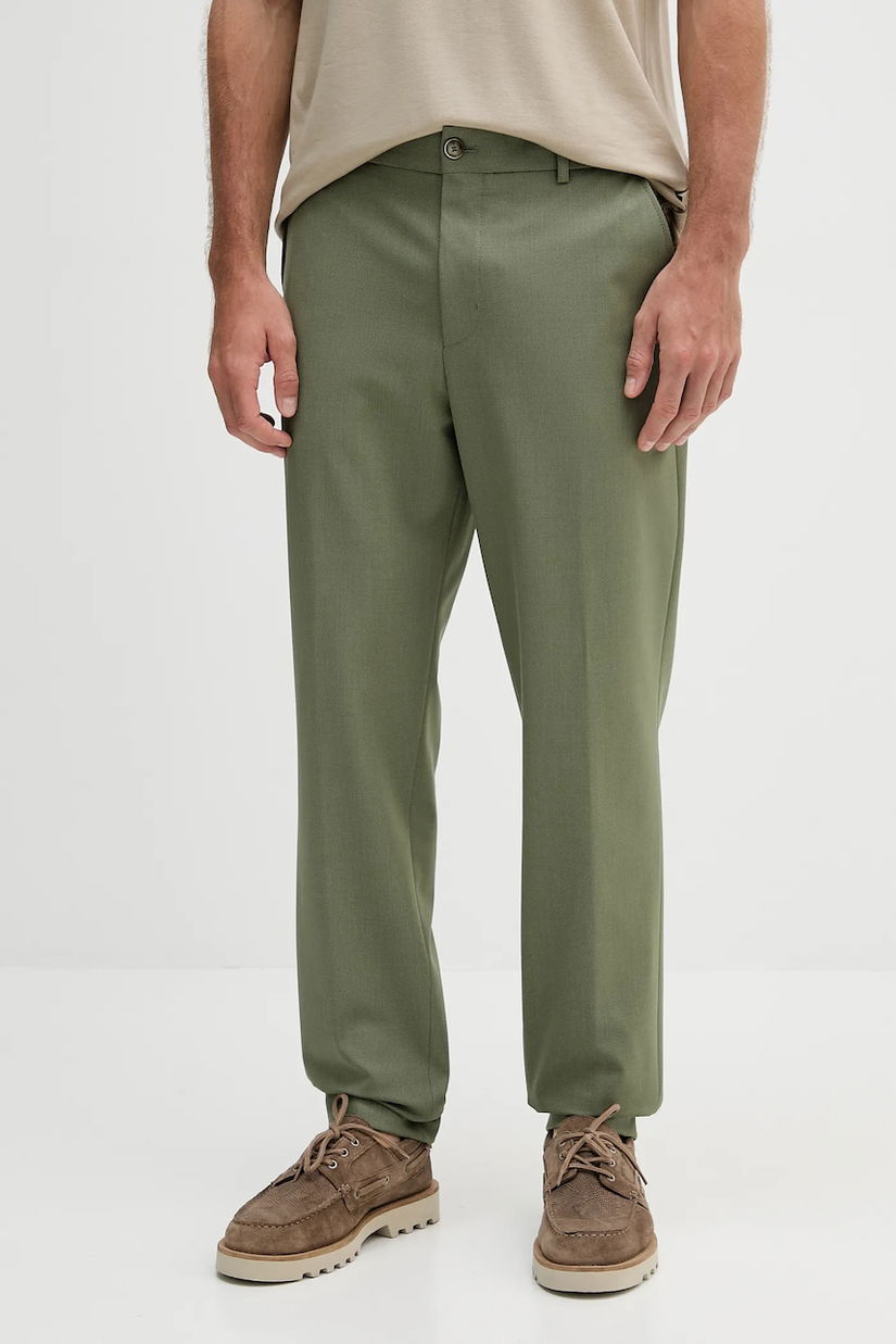 BOSS pantaloni din lână culoarea verde, cu fason chinos, 50546063