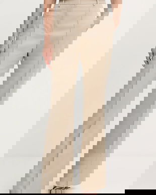 BOSS pantaloni de lână culoarea bej, drept, high waist, 50543311