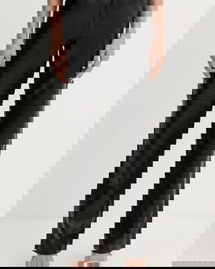 MICHAEL Michael Kors pantaloni de piele culoarea negru, drept, high waist, MT530UWFAF