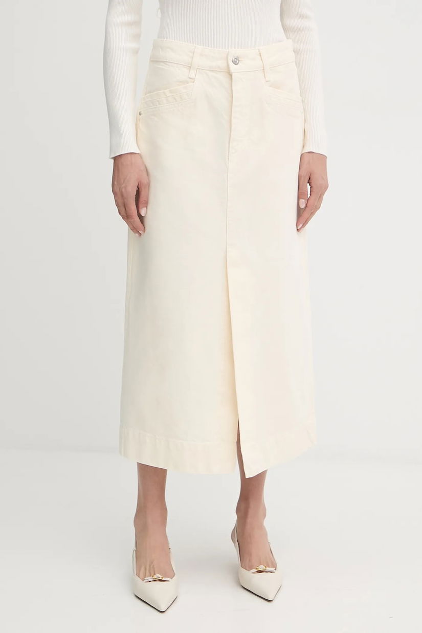 BOSS fustă jeans culoarea bej, maxi, creion, 50542546