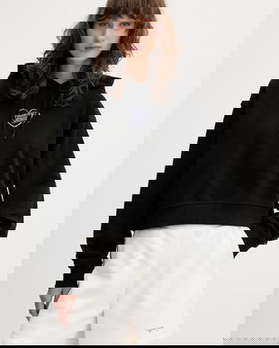 Tommy Jeans hanorac de bumbac culoarea negru, cu glugă, cu imprimeu, DW0DW21408