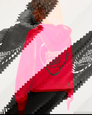 Tommy Jeans hanorac de bumbac culoarea roșu, cu glugă, cu imprimeu, DW0DW21408