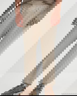 BOSS pantaloni de lână culoarea bej, cu fason chinos, 50545822