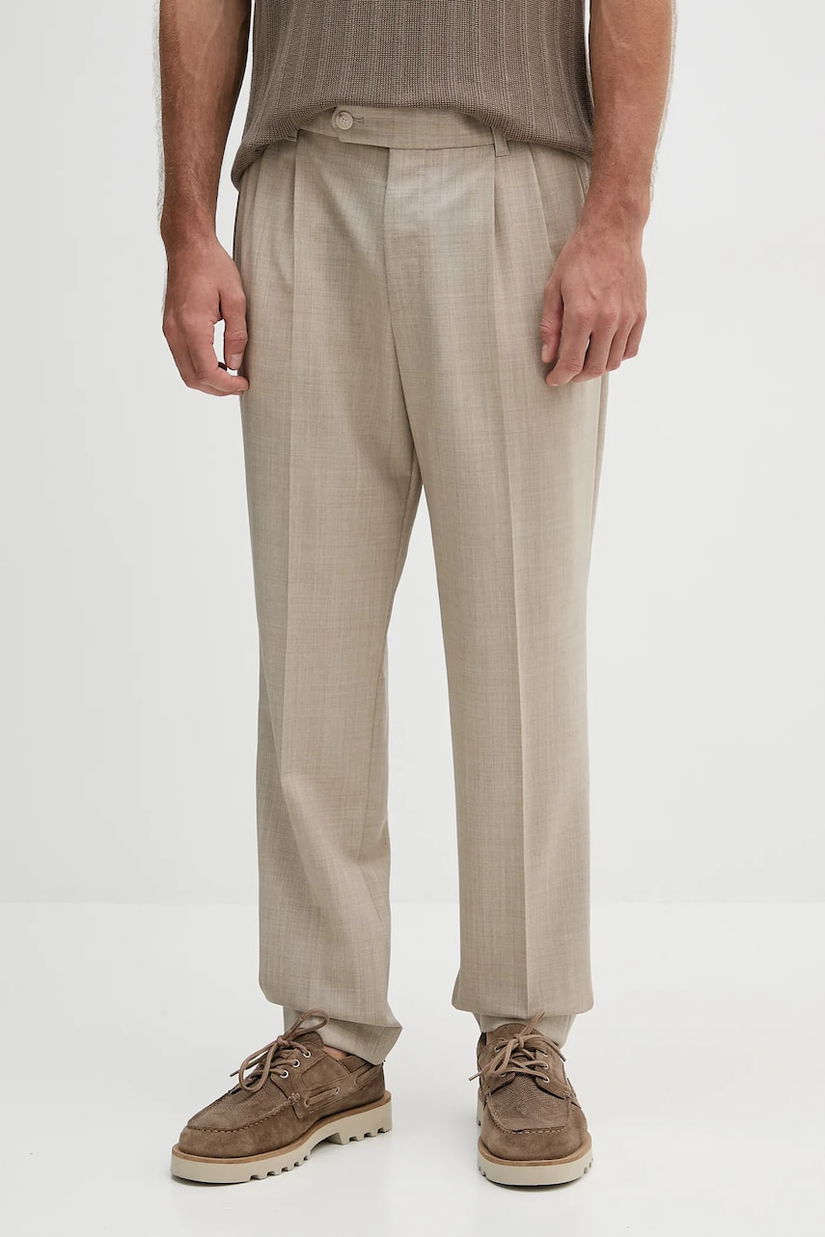 BOSS pantaloni de lână culoarea bej, cu fason chinos, 50545822