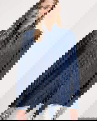 Joop! cămașă jeans culoarea bleumarin, cu un decolteu legat, relaxed, 30047820