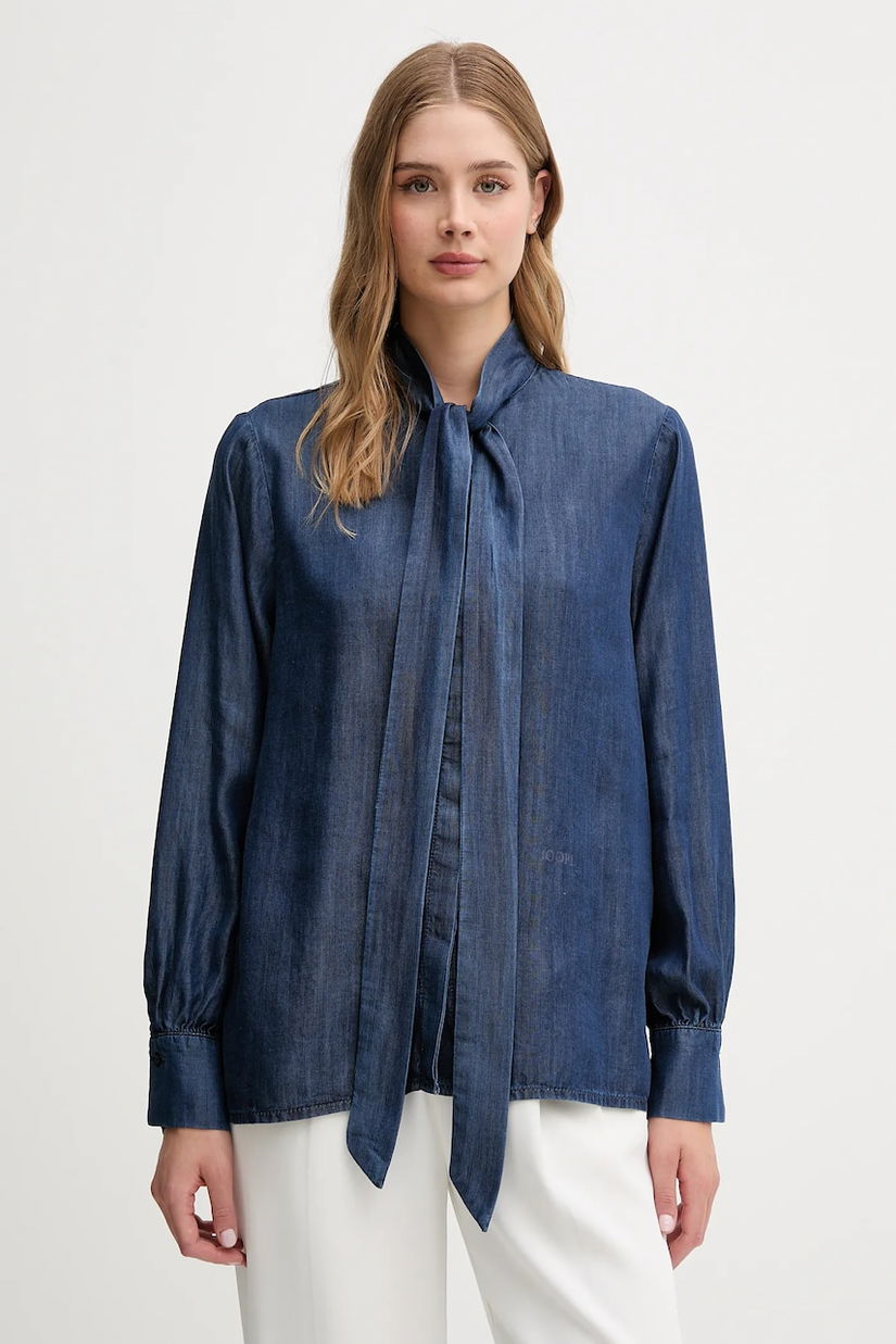 Joop! cămașă jeans culoarea bleumarin, cu un decolteu legat, relaxed, 30047820