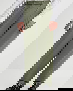 BOSS pantaloni din lână culoarea verde, drept, 50546294