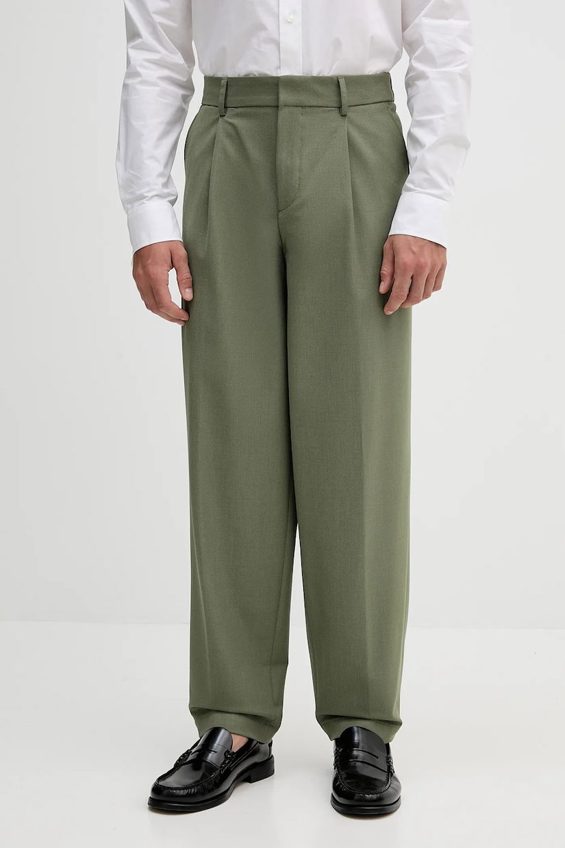 BOSS pantaloni din lână culoarea verde, drept, 50546294