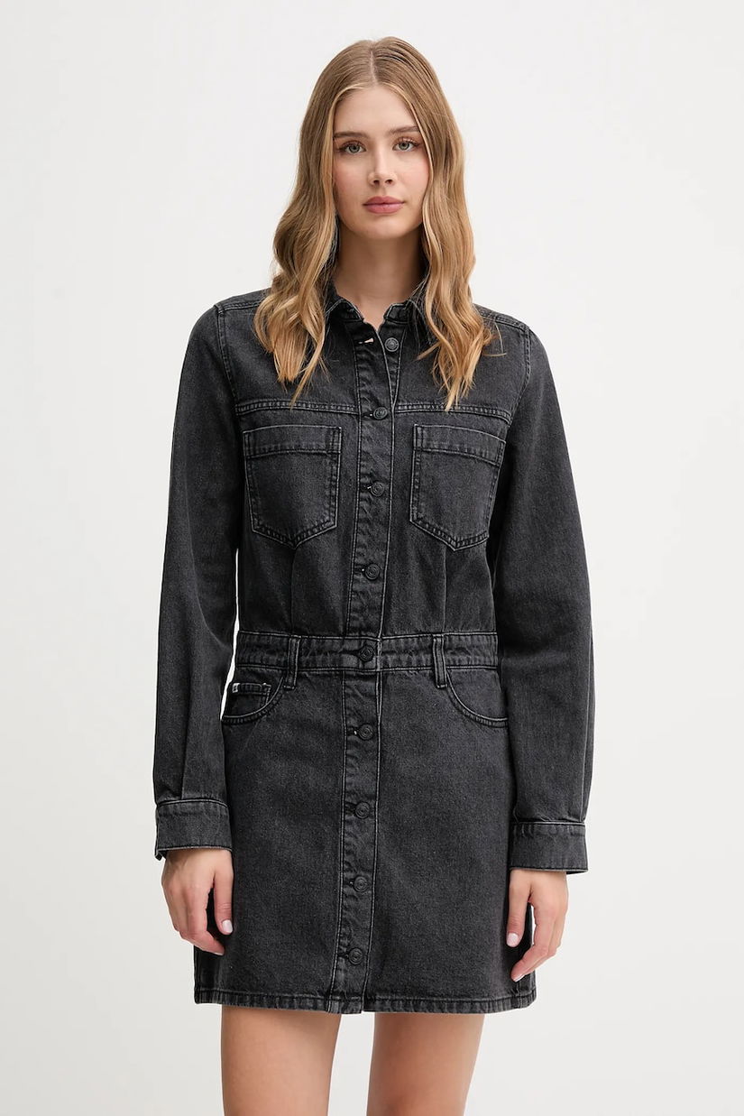 Dkny rochie jeans culoarea gri, mini, evazați, DJ5D9064