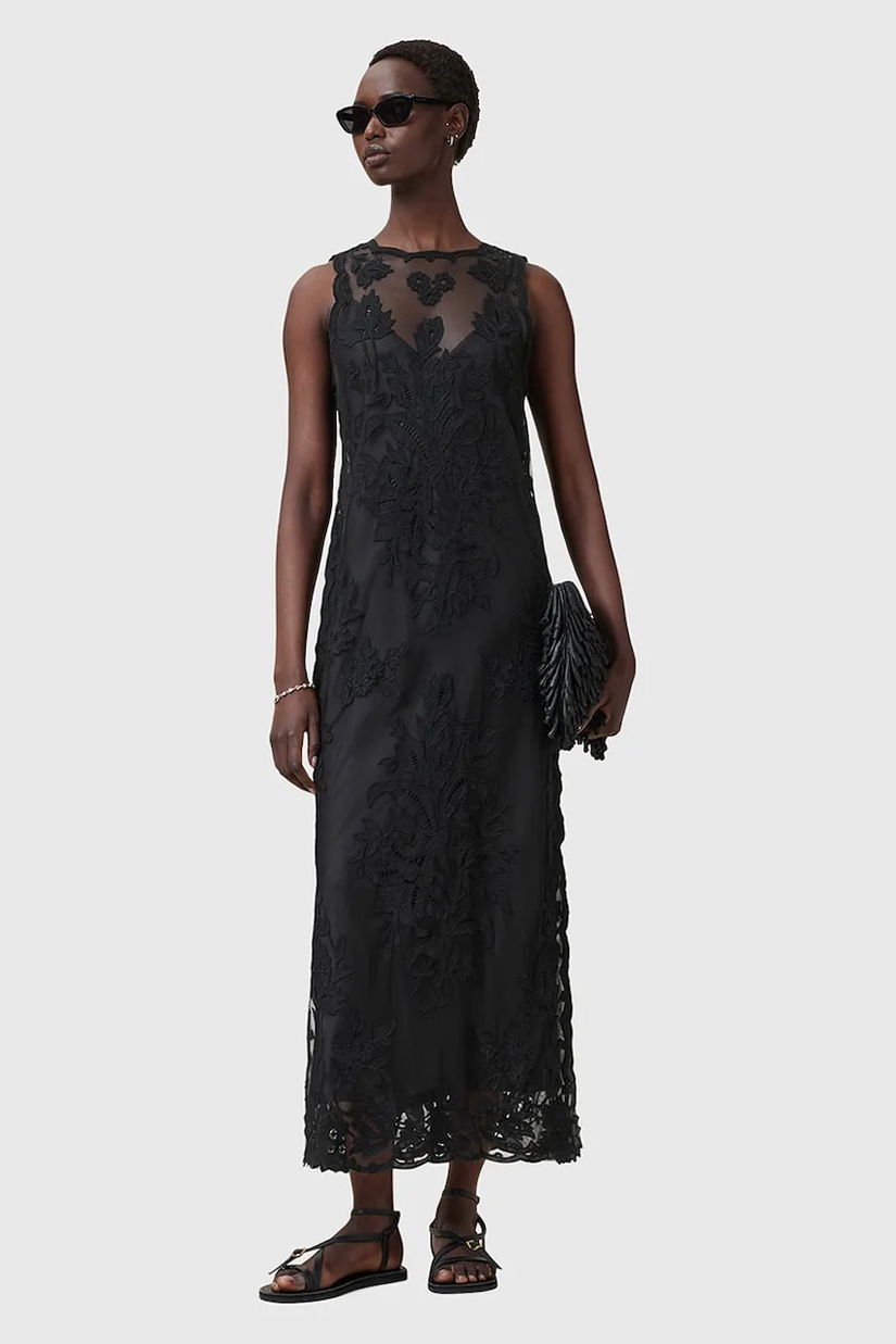 AllSaints rochie RYE culoarea negru, maxi, mulată, W130DC