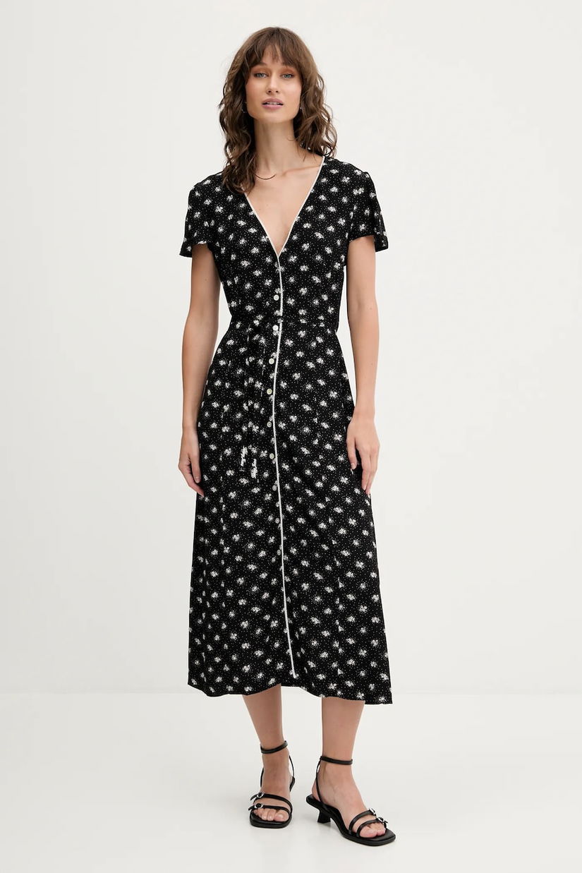 Tommy Jeans rochie culoarea negru, midi, evazați, DW0DW20884