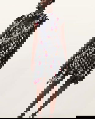 AllSaints rochie FLEUR culoarea negru, mini, evazați, W370DC