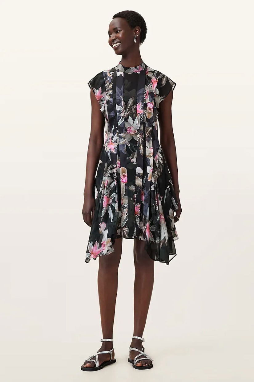 AllSaints rochie FLEUR culoarea negru, mini, evazați, W370DC