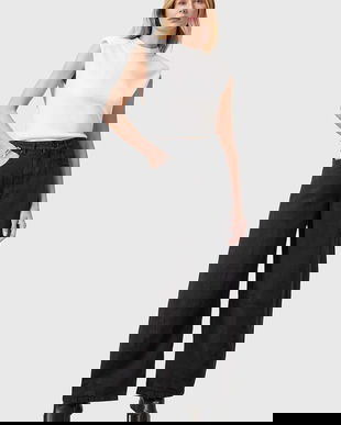 AllSaints pantaloni JETT culoarea negru, lat, high waist, W077TC