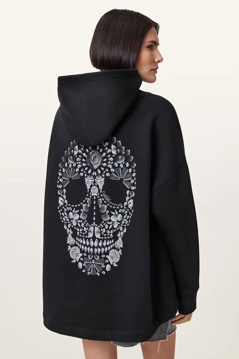 AllSaints bluză SHKULL culoarea negru, cu glugă, W144JC