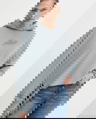 BOSS Orange hanorac de bumbac culoarea gri, cu glugă, cu imprimeu, 50545507