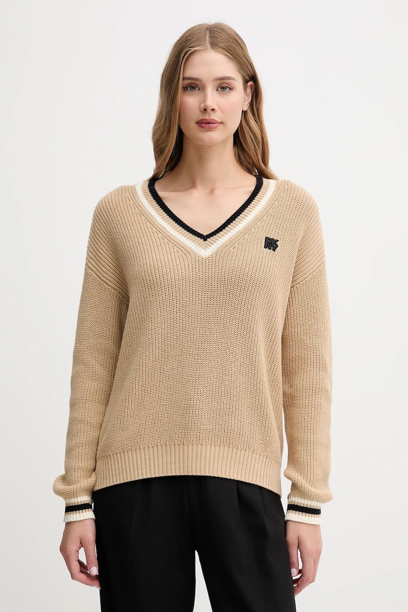 Dkny pulover de bumbac culoarea bej, călduros, DJ5R0730