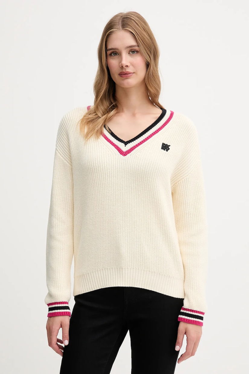 Dkny pulover de bumbac culoarea bej, călduros, DJ5R0730