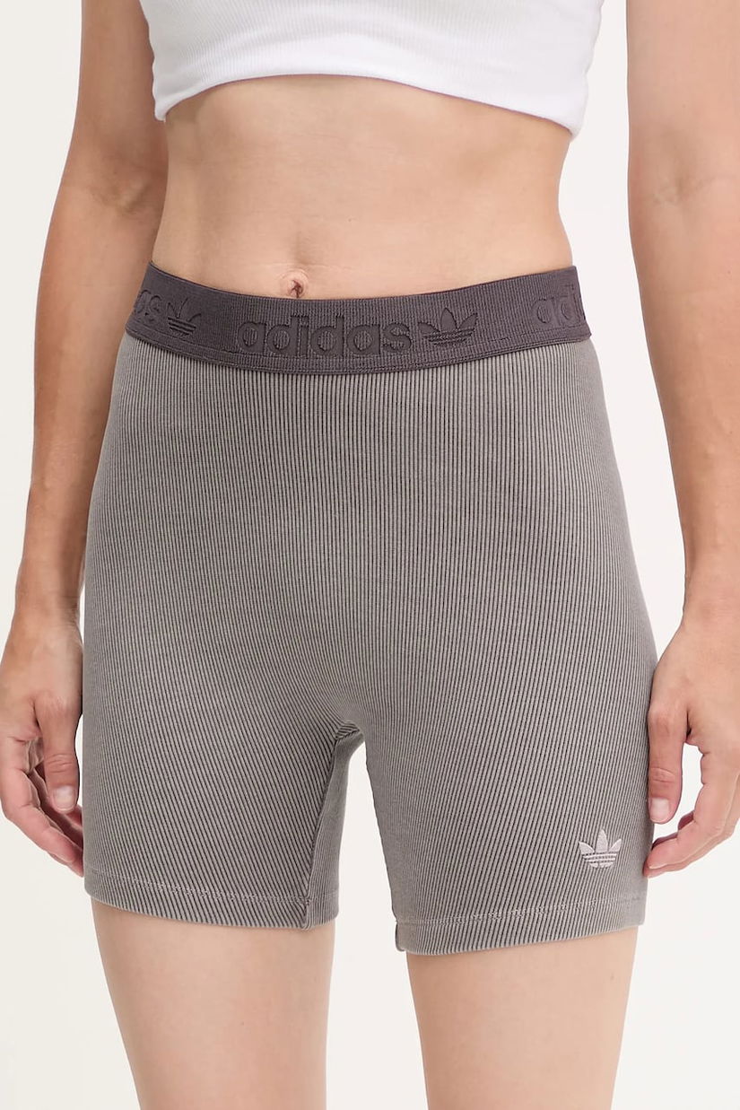 adidas Originals pantaloni scurți Rib Shorts Wash culoarea gri, uni, high waist, JW3592