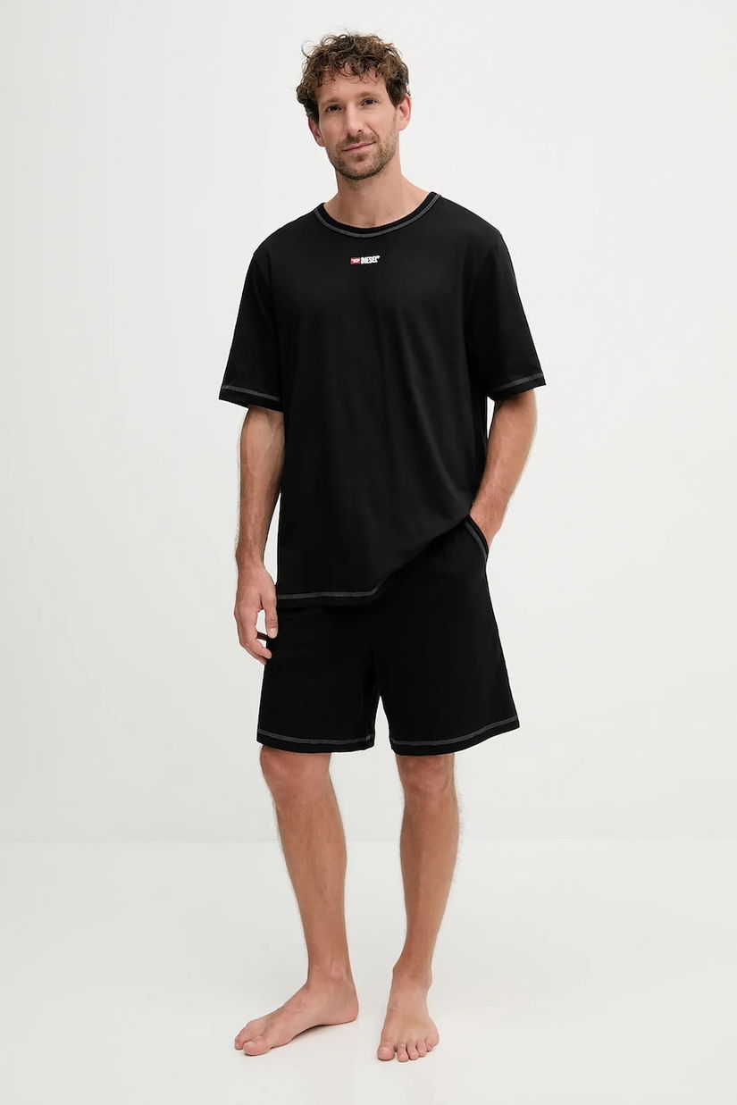 Diesel pijamale de bumbac SET-ADAM-D-CORE culoarea negru, cu imprimeu, A19353.0PJBB