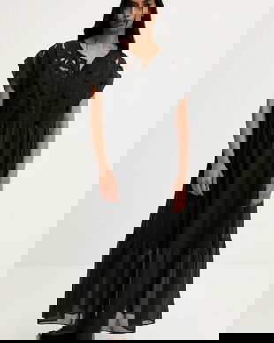 Answear.LAB rochie culoarea negru, maxi, evazati