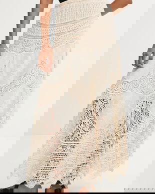 Answear.LAB fusta culoarea bej, maxi, evazati