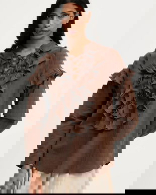 Answear.LAB bluza din bumbac culoarea maro, neted