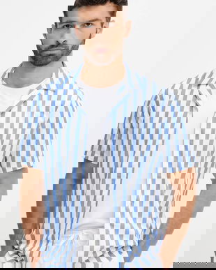 Lindbergh camasa din amestec de in culoarea albastru marin, cu guler clasic, regular