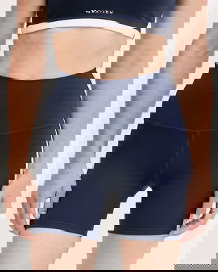 P.E Nation pantaloni scurți de antrenament Highgate 5 culoarea bleumarin, cu imprimeu, high waist, 252S087